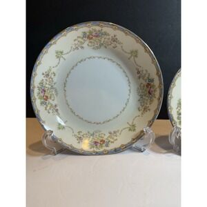 Empress China Coupe Soup Bowl 7.5" Blue Edge, Gold Scrolls Floral Sprays - Japan